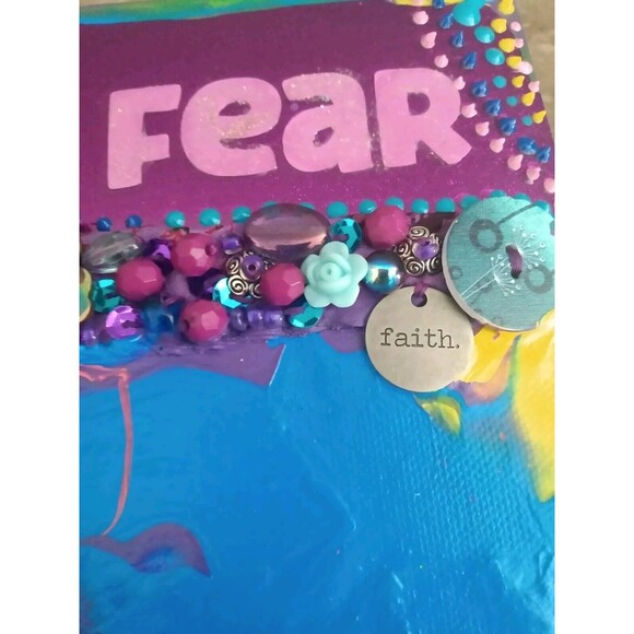 Faith Over Fear Mixed Media Acrylic Pour Inspirational Art Canvas Wall Decor - Picture 15 of 16